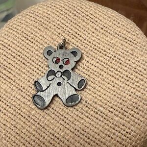 Charming Silver and black and Red Teddy Bear Pendant